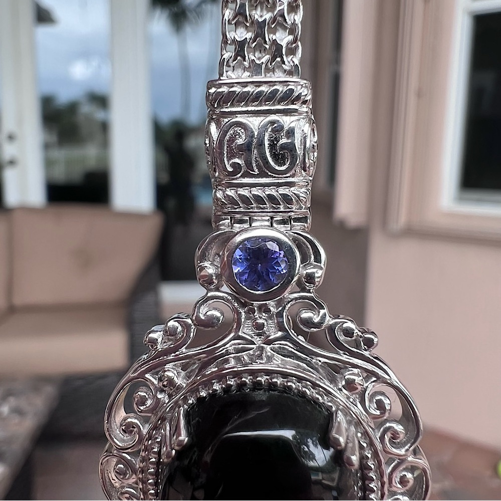Black Jade and Tanzanite Toggle Clasp Sterling Silver Bracelet - Picture 7 of 15